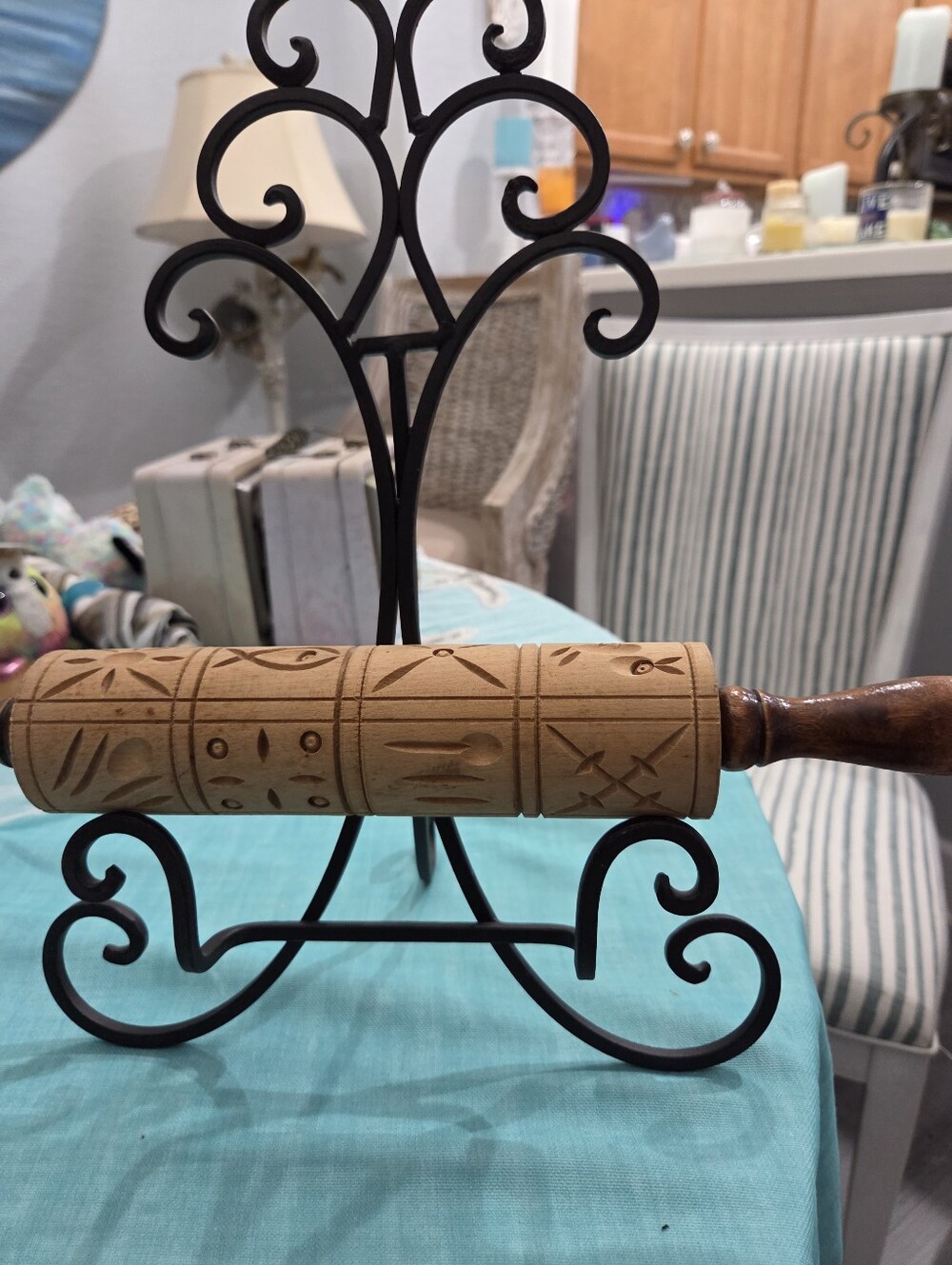 Embossed Wooden Rolling Pin - Brown Patterned Design